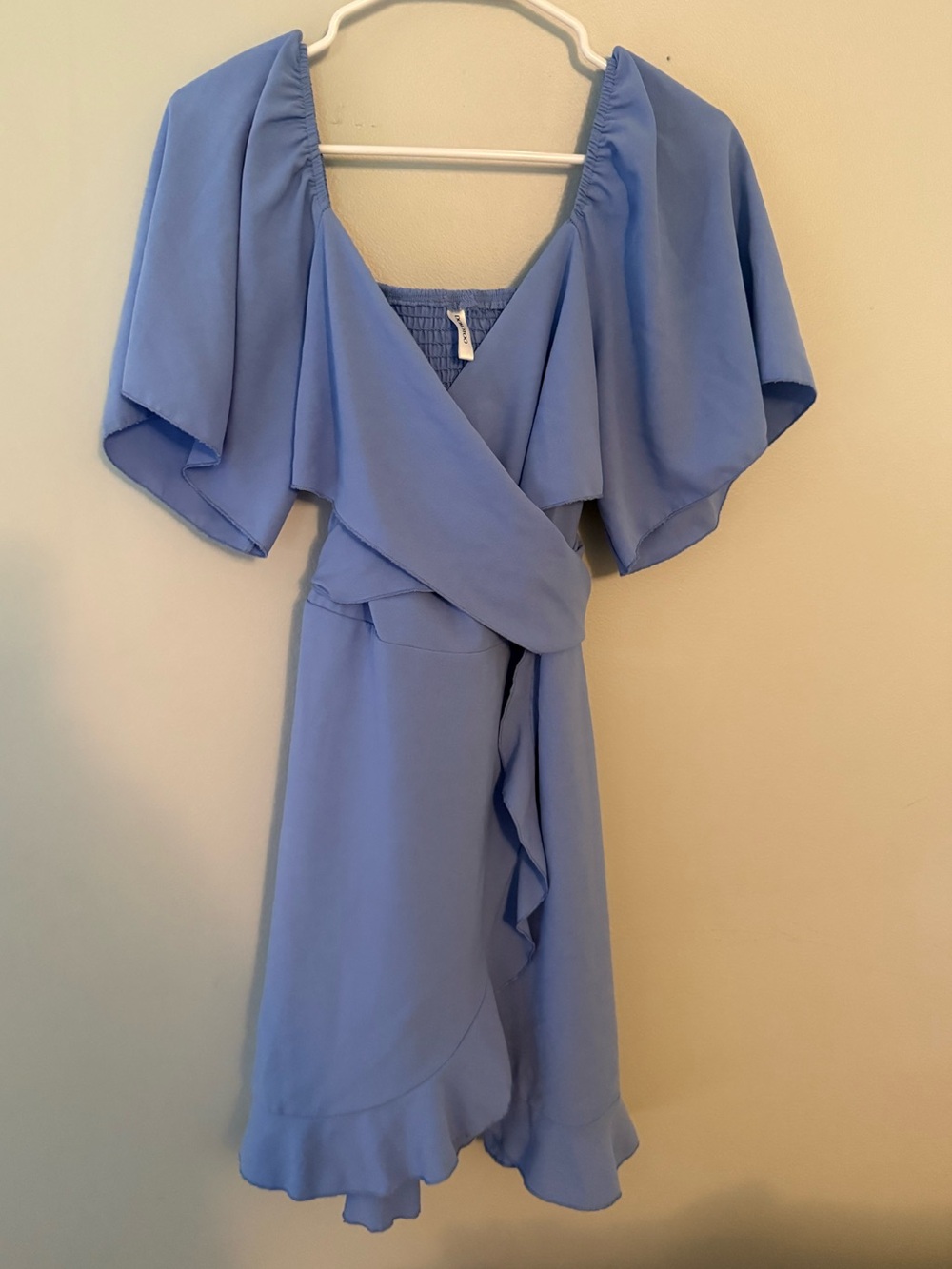 Dokotoo Women’s Large Flutter Sleeve Wrap Mini Dress in Light Blue
